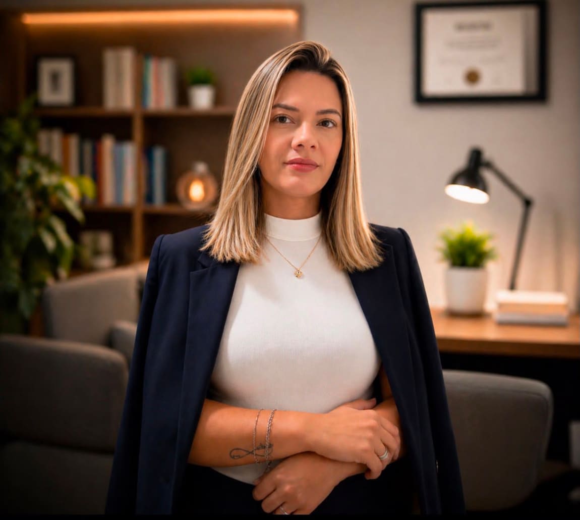 Paula Coelho, terapeuta emocional TRG em Rolândia PR, em seu espaço de atendimento online